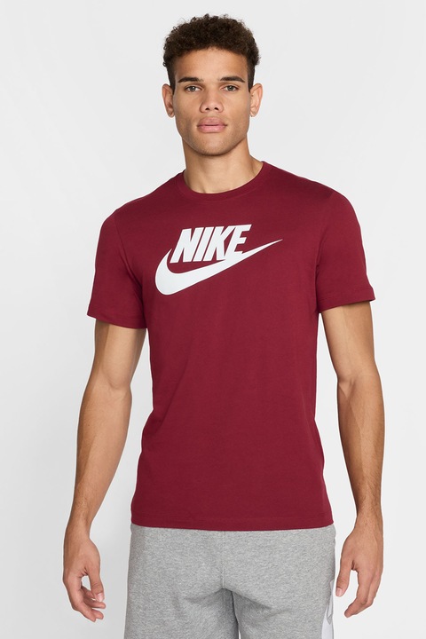 Nike, Тениска Icon Futura с лого, Бял/Тъмночервен
