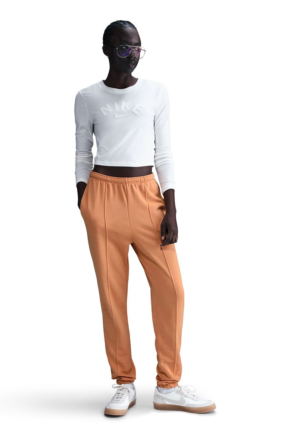 Nike, Pantaloni de trening din amestec de bumbac cu buzunzare laterale, Portocaliu, M