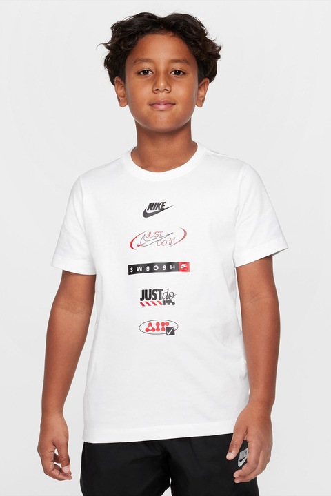 Nike, Памучна тениска с принт, Бял