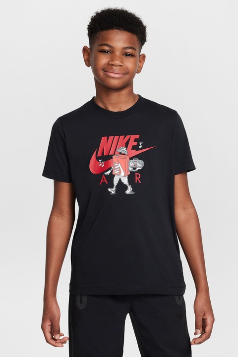 Nike, Тениска с овално деколте и лого, Черен/Корал