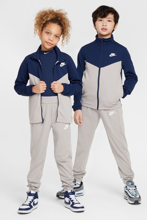 Nike, Trening cu model colorblock si fermoar, Gri deschis/Bleumarin