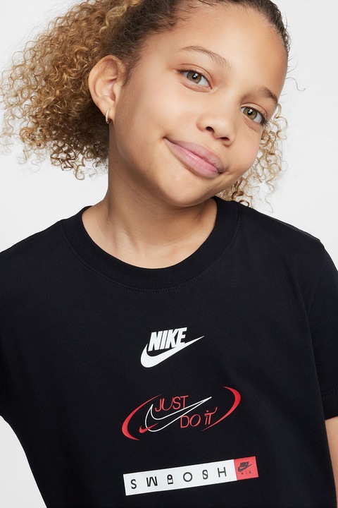 Nike, Tricou din bumbac cu imprimeu, Negru