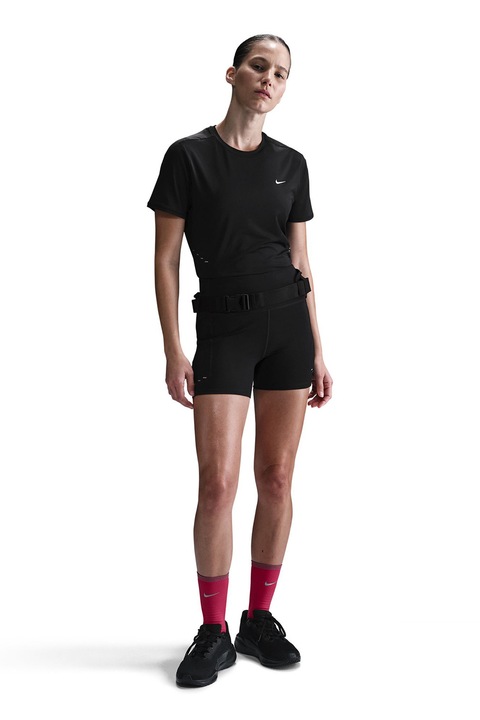 Nike, Tricou cu tehnologie Dri-FIT si logo reflectorizant, pentru alergare Swift, Negru/Argintiu