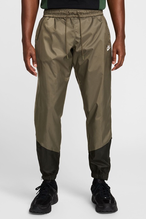 Nike, Панталон Windrunner с цепки с цип на глезените, Черен/Маслинено зелено