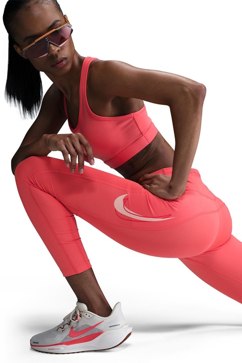 Nike, Colanti crop cu buzunar pentru telefonul mobil pentru alergare, Coral