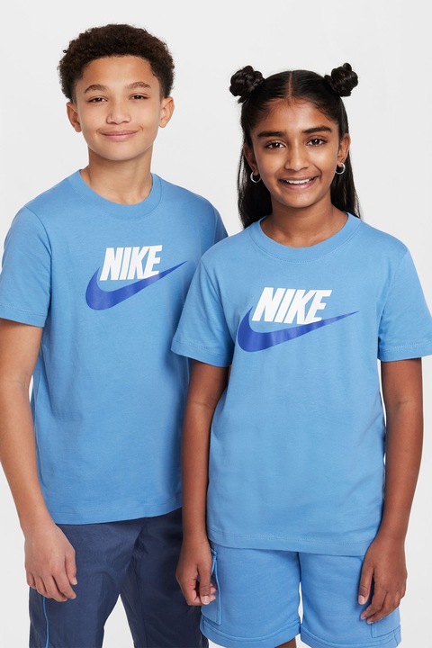 Nike, Тениска с овално деколте и лого, Син