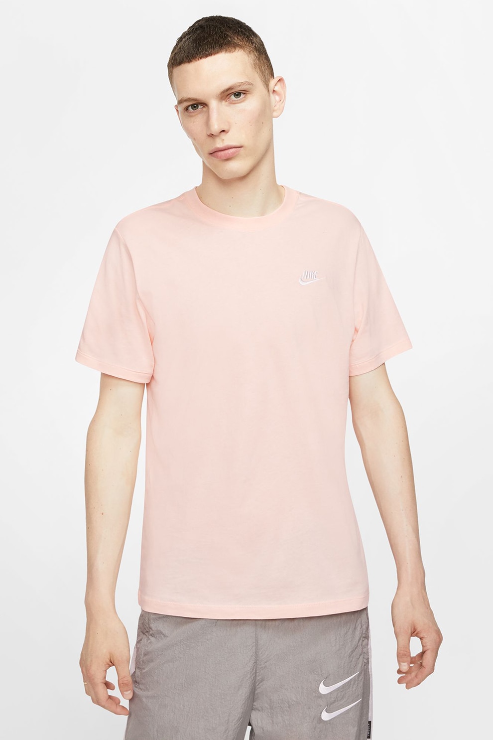 Nike, Tricou din bumbac cu detaliu cu logo brodat Sportswear Club, Piersica, L