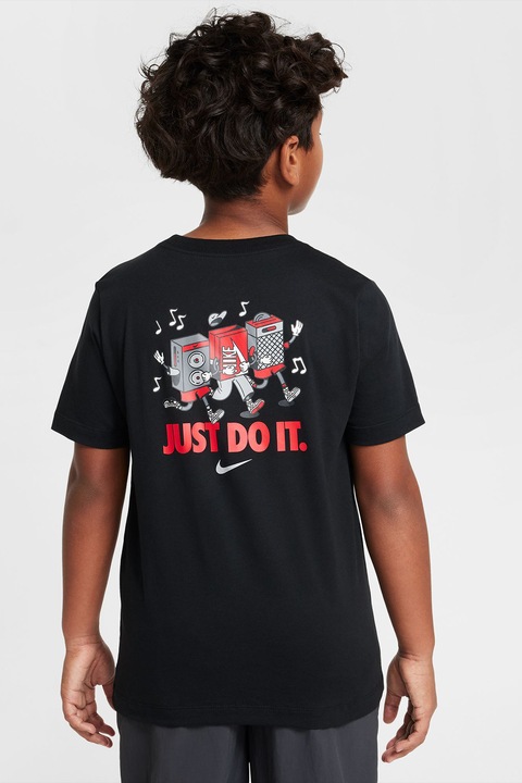 Nike, Памучна тениска с лого, Черен