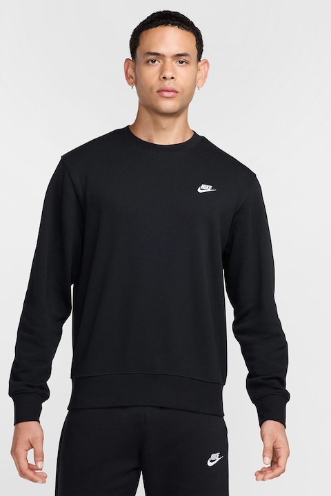 Nike, Bluza de trening cu decolteu la baza gatului si logo brodat, Negru