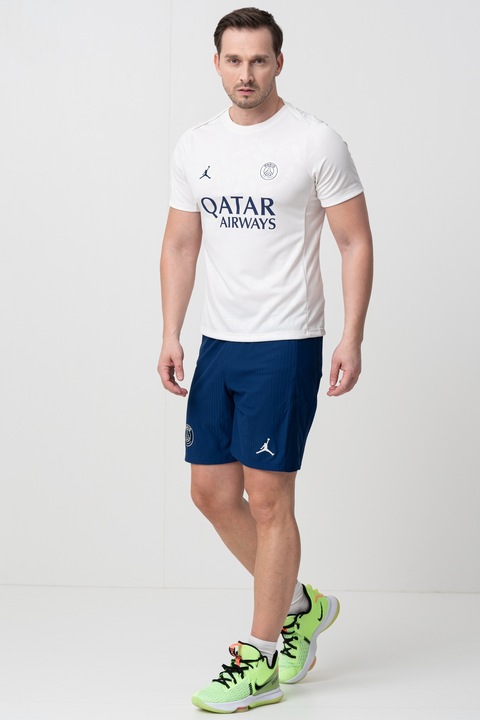 Nike, Футболна тениска Performance с принт и овално деколте, Бял