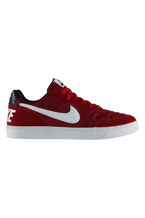 Nike, Pantofi sport de piele intoarsa cu garnituri din material textil Tiempo, Alb/Rosu inchis