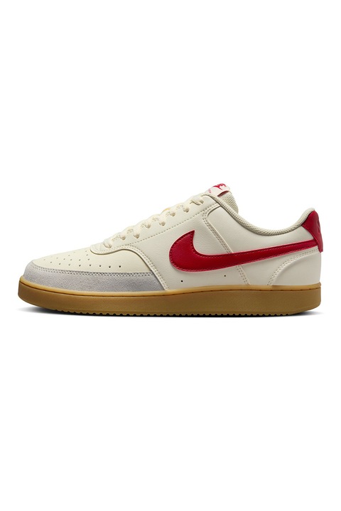 Nike, Pantofi sport low-cut Court Vision cu garnituri din piele, Rosu/Crem