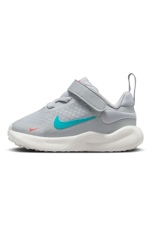 Nike, Обувки за бягане Revolution 7 с велкро, Светло сив/Персийско зелено