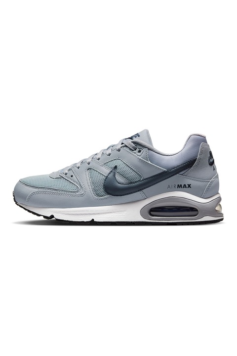 Nike, Air Max Command bőrsneaker hálós részletekkel, Szénszürke/Tengerészkék