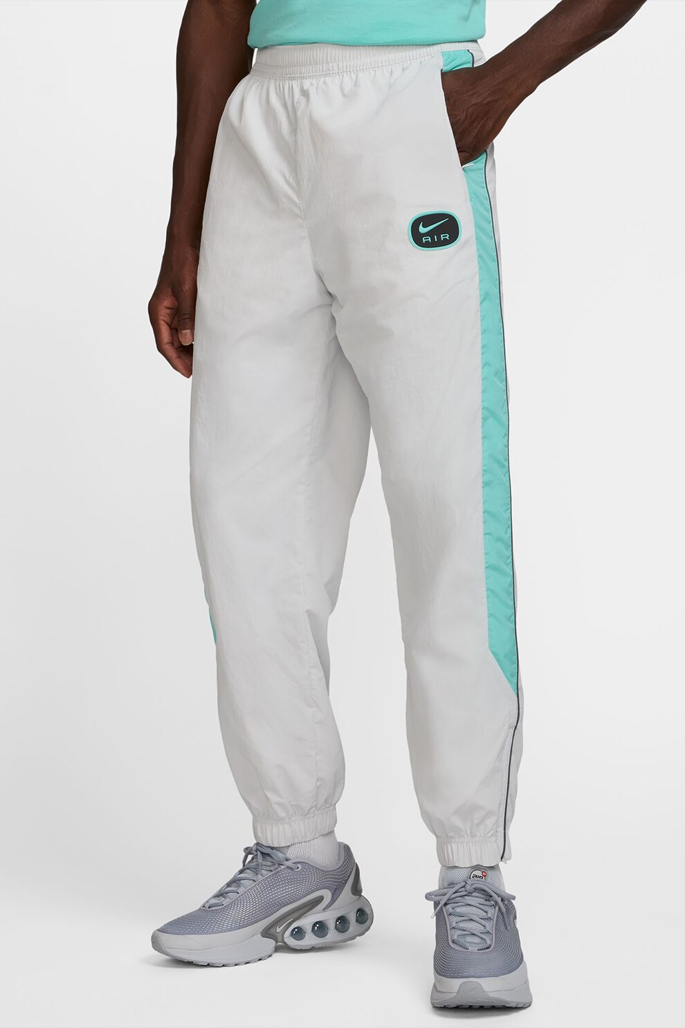 Nike, Pantaloni de trening cu talie inalta, Alb, Albastru glaciar, XL