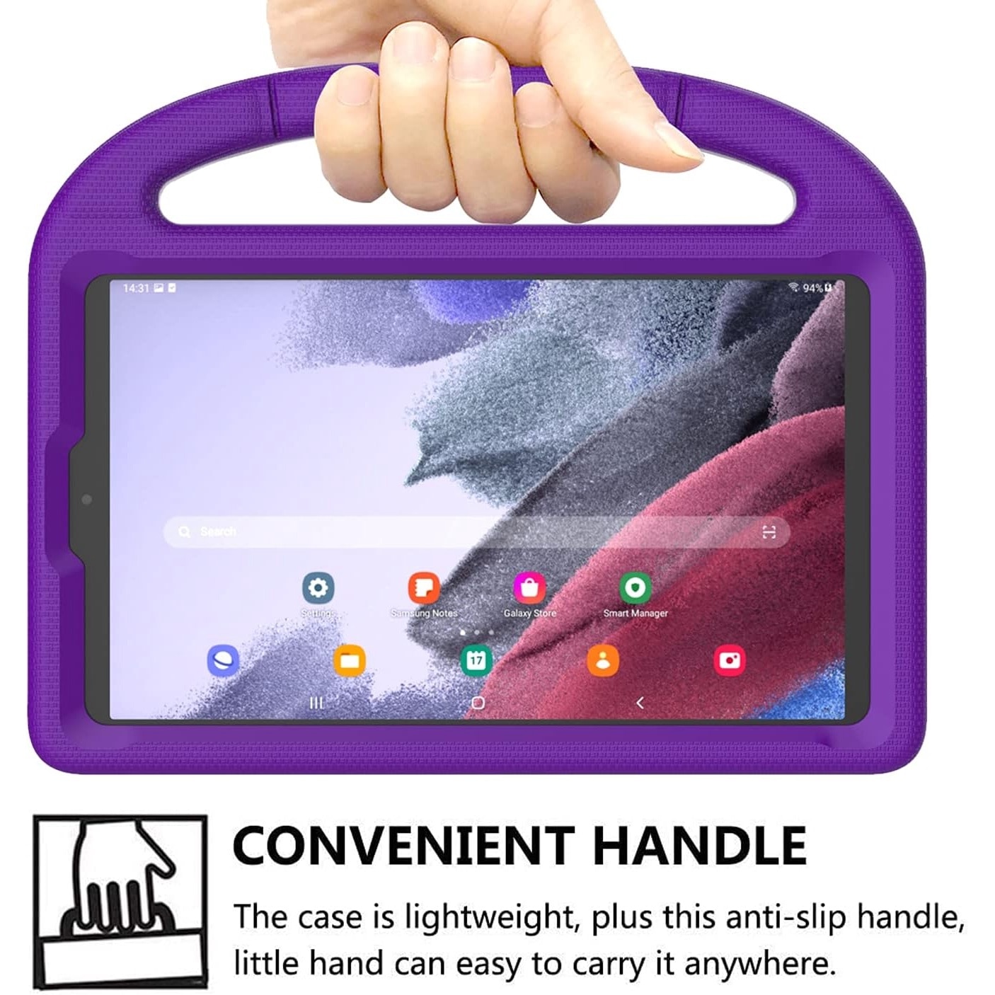 Husa pentru tableta Samsung Galaxy Tab A7 Lite 8.7 2021, usoara, rezistenta la socuri, pentru copii, cu suport de maner - Violet