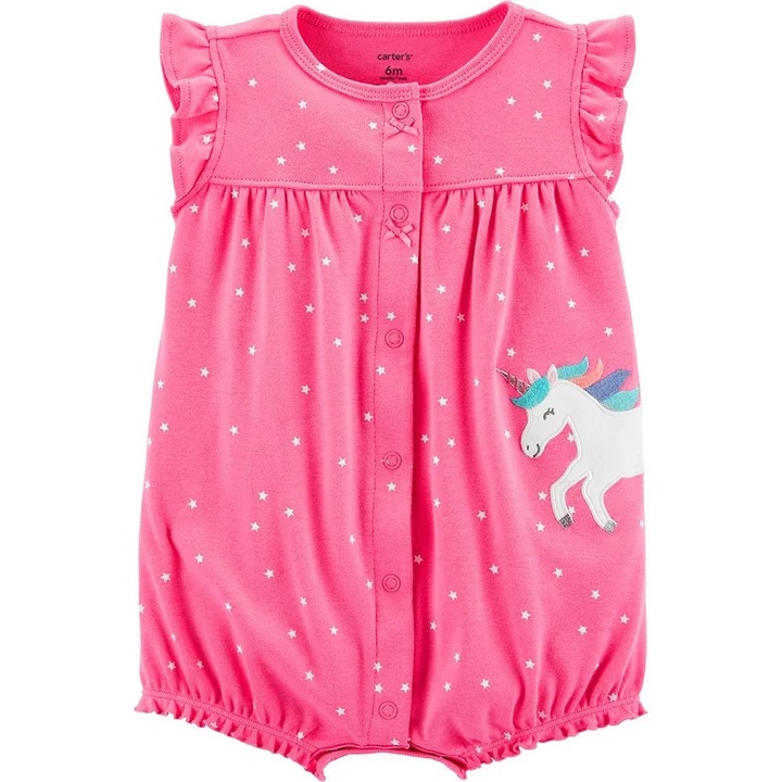 Baba body, egyszarvú, rózsaszín mintával, 100% pamut, rövid ujjú, 80 CM