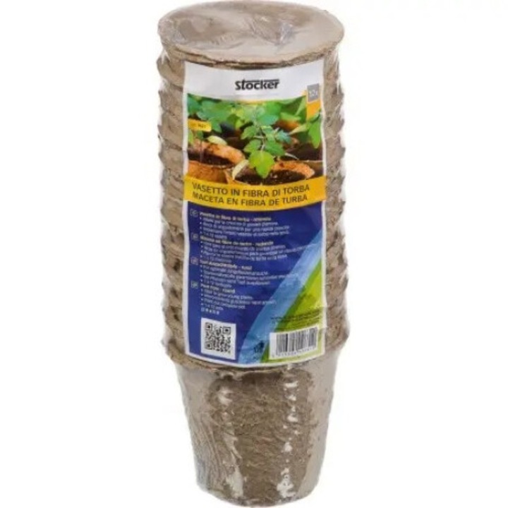 Pahare rotunde din turba Stocker, Ø8 x h 8 cm, set 12 buc