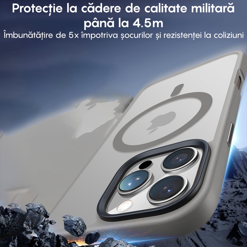 Husa compatibila cu Incarcare Magsafe pentru pentru Apple iPhone 16 Pro Max, CASEY STUDIOS™, de Protectie, Slim, pentru Incarcare Wireless, Margini Ridicate pentru Protectia Ecranului si a Camerelor, Gri