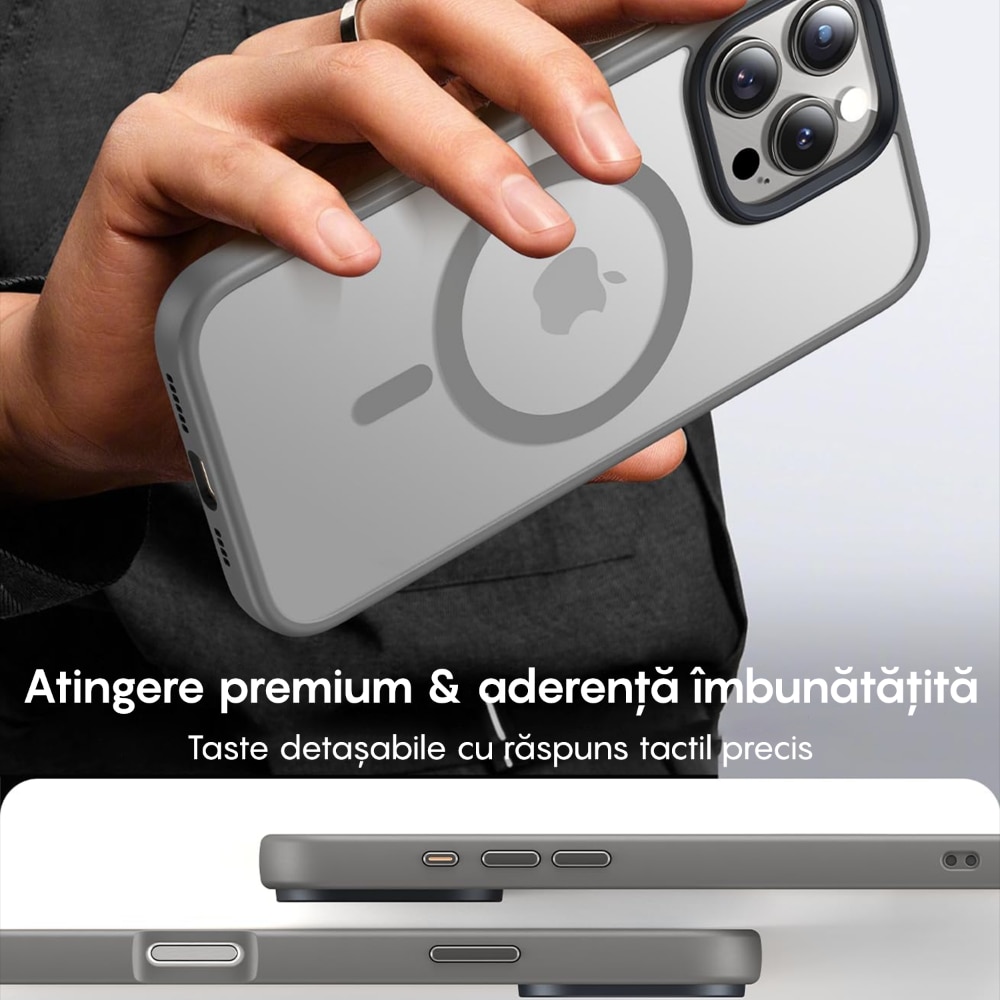 Husa compatibila cu Incarcare Magsafe pentru pentru Apple iPhone 16 Pro Max, CASEY STUDIOS™, de Protectie, Slim, pentru Incarcare Wireless, Margini Ridicate pentru Protectia Ecranului si a Camerelor, Gri