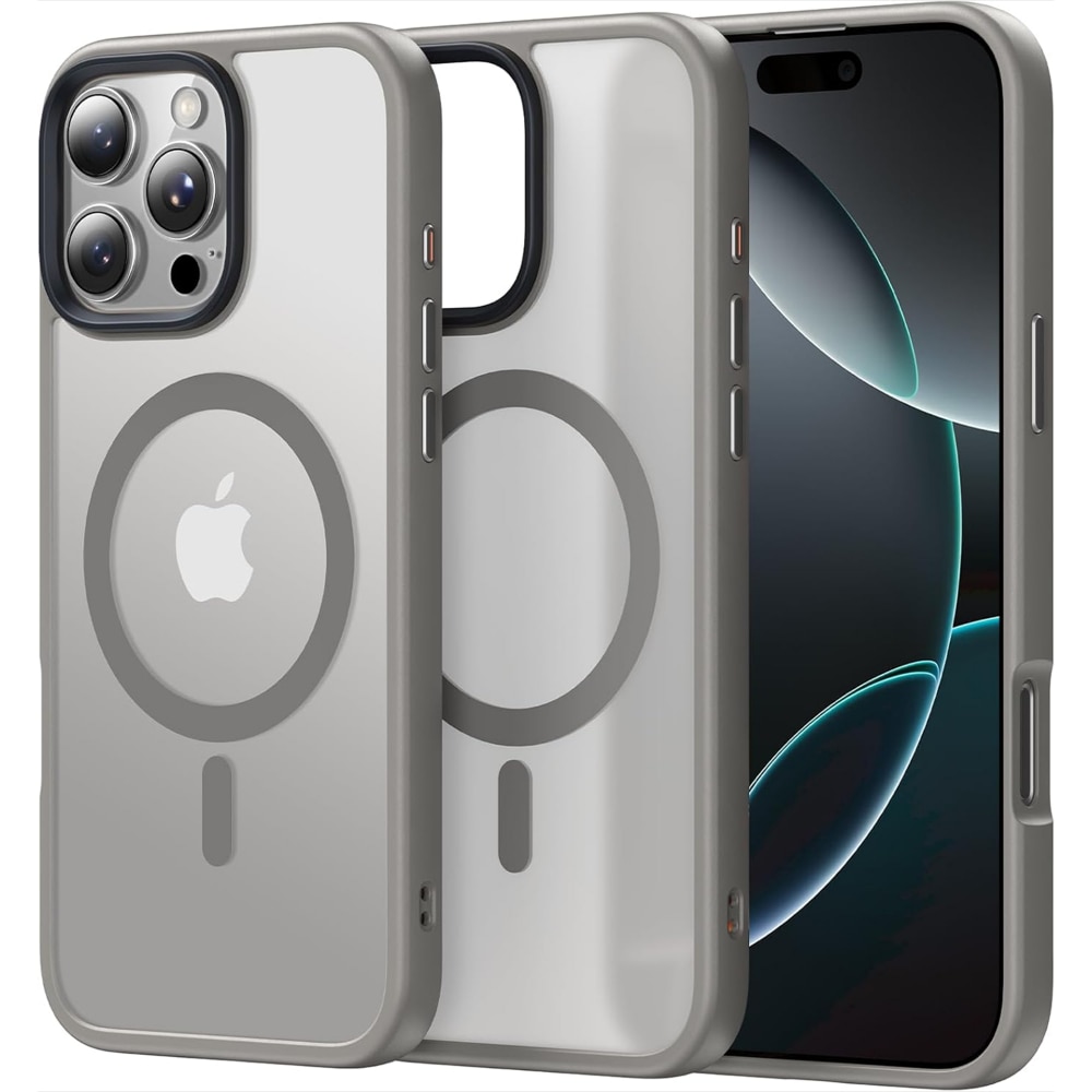 Husa compatibila cu Incarcare Magsafe pentru pentru Apple iPhone 16 Pro Max, CASEY STUDIOS™, de Protectie, Slim, pentru Incarcare Wireless, Margini Ridicate pentru Protectia Ecranului si a Camerelor, Gri