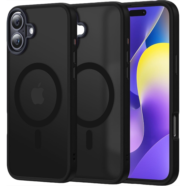 Husa compatibila cu Incarcare Magsafe pentru pentru Apple iPhone 16, CASEY STUDIOS™, de Protectie, Slim, pentru Incarcare Wireless, Margini Ridicate pentru Protectia Ecranului si a Camerelor, Negru