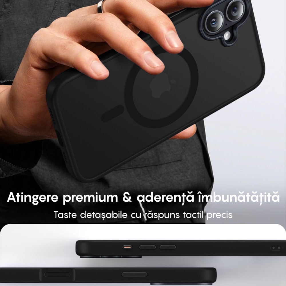 Husa compatibila cu Incarcare Magsafe pentru pentru Apple iPhone 16, CASEY STUDIOS™, de Protectie, Slim, pentru Incarcare Wireless, Margini Ridicate pentru Protectia Ecranului si a Camerelor, Negru