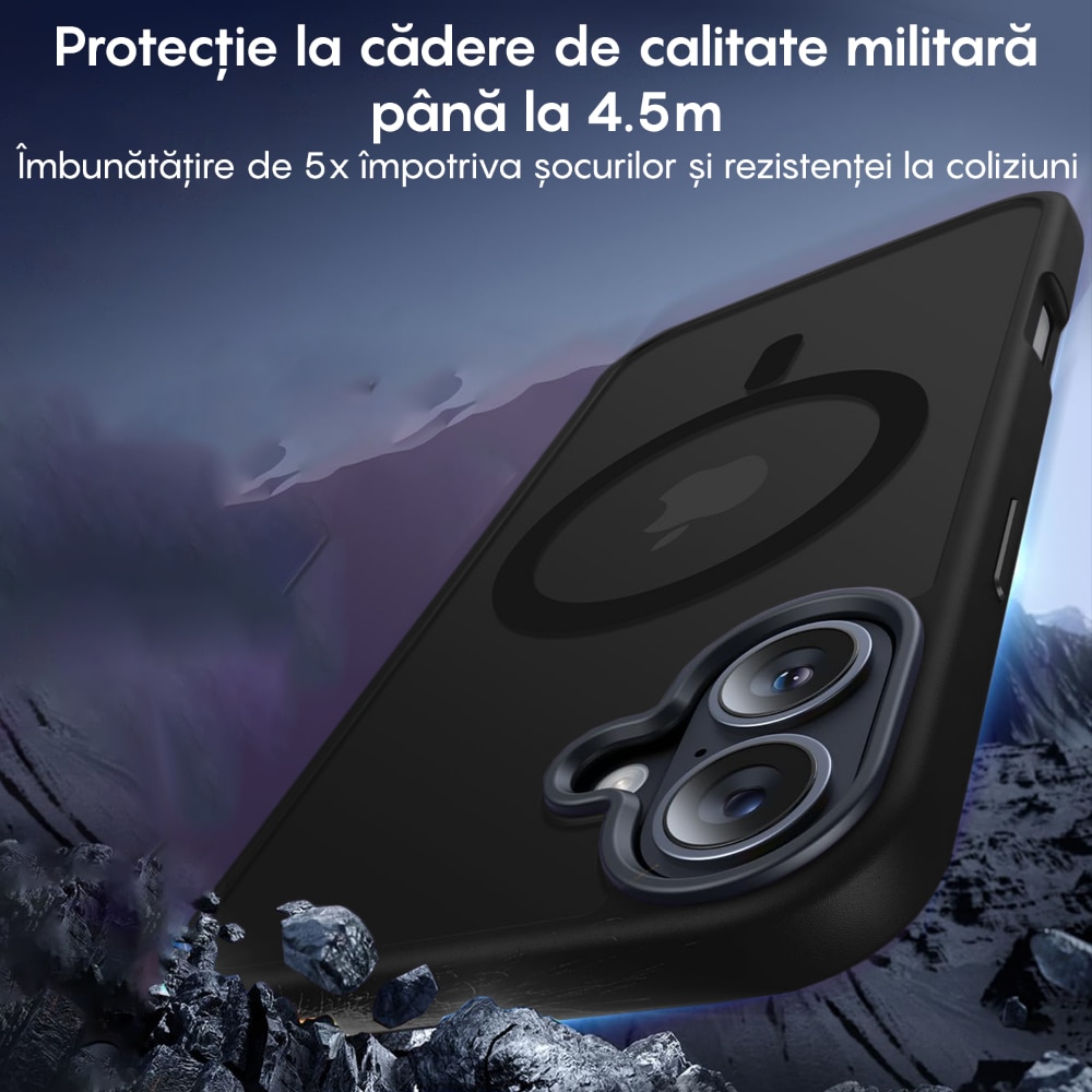 Husa compatibila cu Incarcare Magsafe pentru pentru Apple iPhone 16, CASEY STUDIOS™, de Protectie, Slim, pentru Incarcare Wireless, Margini Ridicate pentru Protectia Ecranului si a Camerelor, Negru