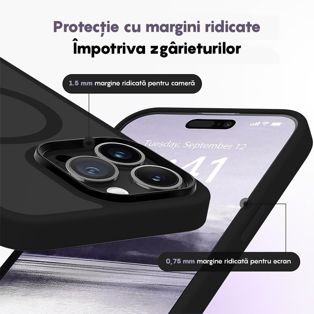 Husa compatibila cu Incarcare Magsafe compatibila cu iPhone 16 Pro, CASEY STUDIOS™, de Protectie, Slim, pentru Incarcare Wireless, Margini Ridicate de Protectia Ecranului si a Camerelor, Negru