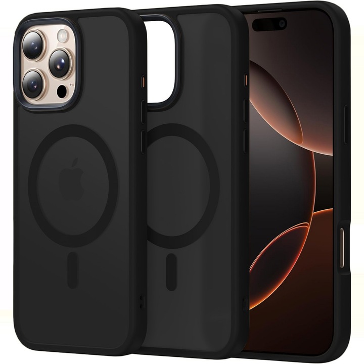 Husa compatibila cu Incarcare Magsafe pentru pentru Apple iPhone 16 Pro Max, CASEY STUDIOS™, de Protectie, Slim, pentru Incarcare Wireless, Margini Ridicate pentru Protectia Ecranului si a Camerelor, Negru