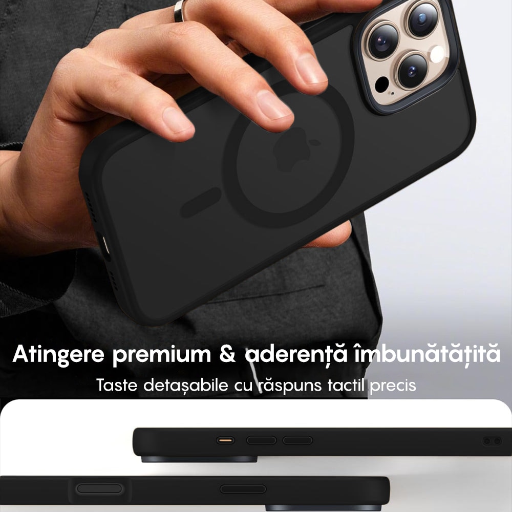 Husa compatibila cu Incarcare Magsafe compatibila cu iPhone 16 Pro, CASEY STUDIOS™, de Protectie, Slim, pentru Incarcare Wireless, Margini Ridicate de Protectia Ecranului si a Camerelor, Negru
