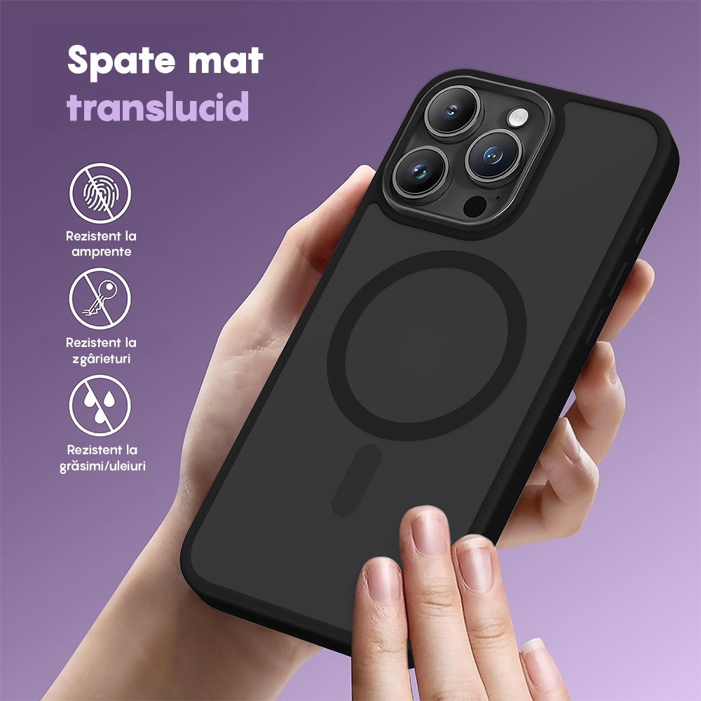 Husa compatibila cu Incarcare Magsafe compatibila cu iPhone 16 Pro, CASEY STUDIOS™, de Protectie, Slim, pentru Incarcare Wireless, Margini Ridicate de Protectia Ecranului si a Camerelor, Negru
