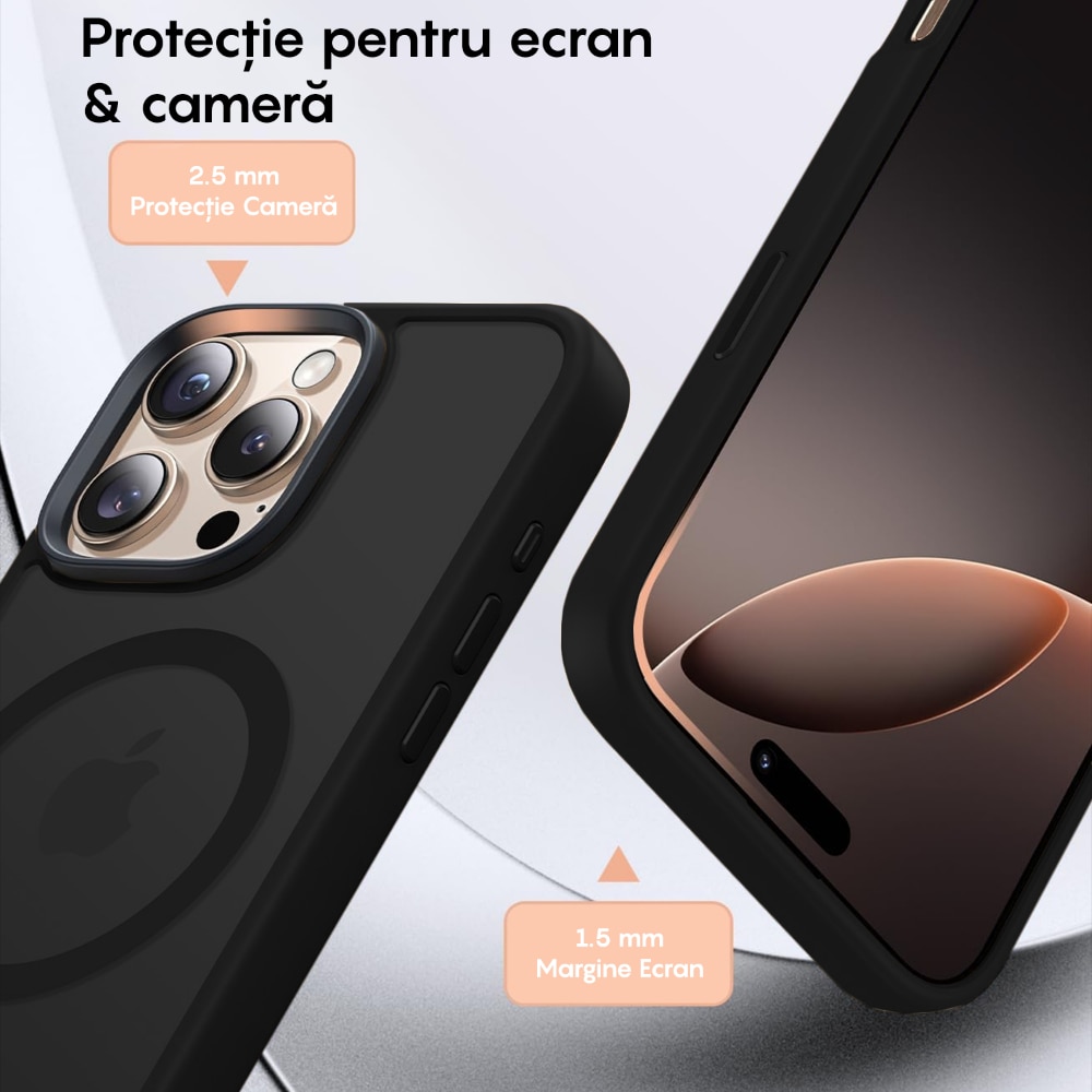Husa compatibila cu Incarcare Magsafe pentru pentru Apple iPhone 16 Pro Max, CASEY STUDIOS™, de Protectie, Slim, pentru Incarcare Wireless, Margini Ridicate pentru Protectia Ecranului si a Camerelor, Negru