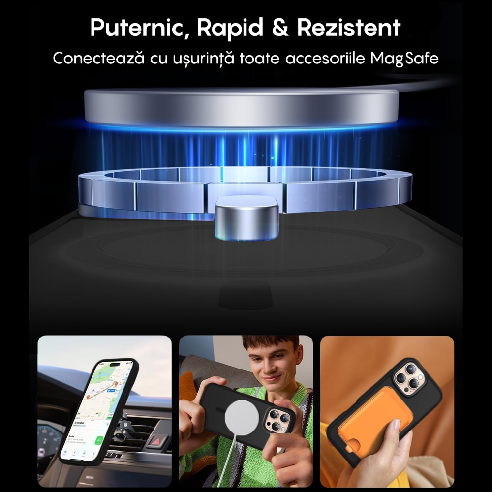 Husa compatibila cu Incarcare Magsafe pentru pentru Apple iPhone 16 Pro Max, CASEY STUDIOS™, de Protectie, Slim, pentru Incarcare Wireless, Margini Ridicate pentru Protectia Ecranului si a Camerelor, Negru