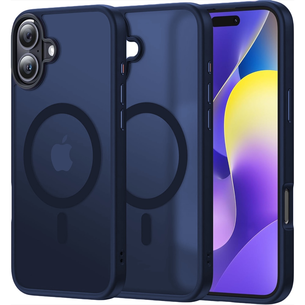 Husa compatibila cu Incarcare Magsafe pentru pentru Apple iPhone 16, CASEY STUDIOS™, de Protectie, Slim, pentru Incarcare Wireless, Margini Ridicate pentru Protectia Ecranului si a Camerelor, Albastru inchis