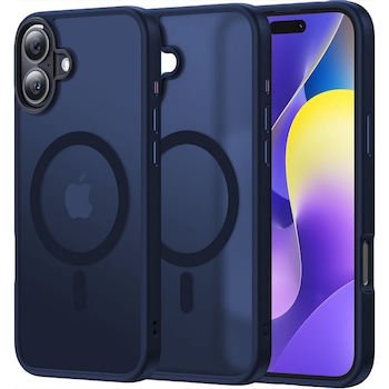 Husa compatibila cu Incarcare Magsafe pentru pentru Apple iPhone 16, CASEY STUDIOS™, de Protectie, Slim, pentru Incarcare Wireless, Margini Ridicate pentru Protectia Ecranului si a Camerelor, Albastru inchis