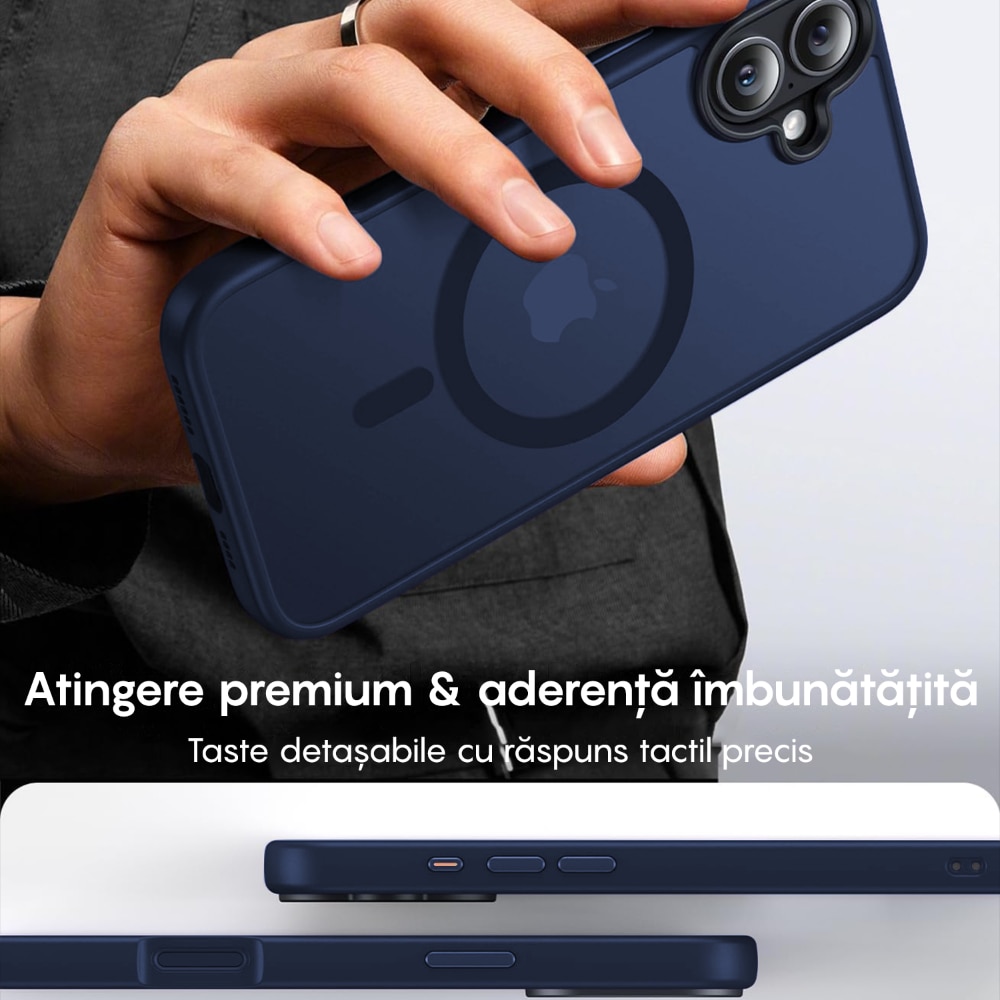 Husa compatibila cu Incarcare Magsafe pentru pentru Apple iPhone 16, CASEY STUDIOS™, de Protectie, Slim, pentru Incarcare Wireless, Margini Ridicate pentru Protectia Ecranului si a Camerelor, Albastru inchis
