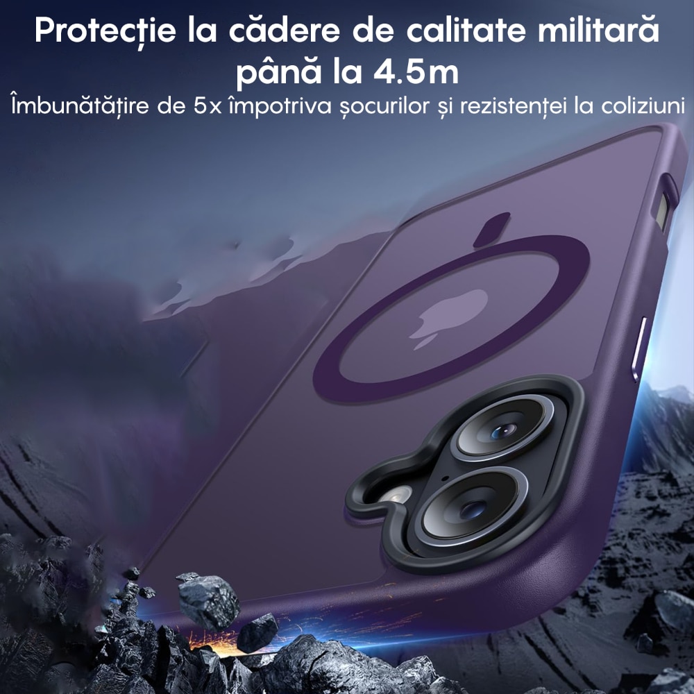 Husa compatibila cu Incarcare Magsafe pentru pentru Apple iPhone 16 Plus, CASEY STUDIOS™, de Protectie, Slim, pentru Incarcare Wireless, Margini Ridicate pentru Protectia Ecranului si a Camerelor, Mov inchis