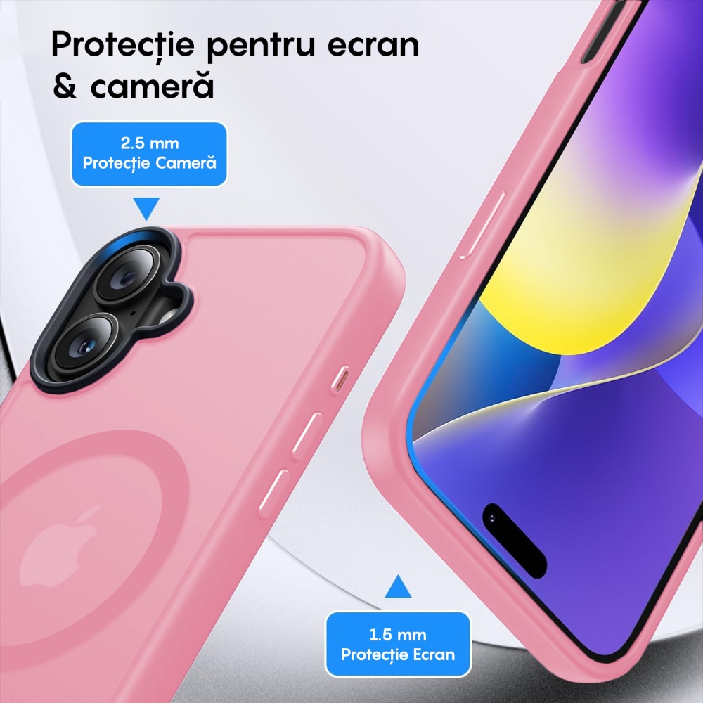 Husa compatibila cu Incarcare Magsafe pentru pentru Apple iPhone 16 Plus, CASEY STUDIOS™, de Protectie, Slim, pentru Incarcare Wireless, Margini Ridicate pentru Protectia Ecranului si a Camerelor, Roz