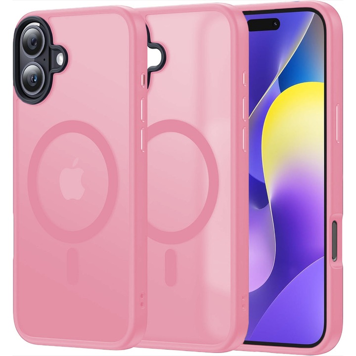 Husa compatibila cu Incarcare Magsafe compatibila cu iPhone 16, CASEY STUDIOS™, de Protectie, Slim, pentru Incarcare Wireless, Margini Ridicate de Protectia Ecranului si a Camerelor, Roz