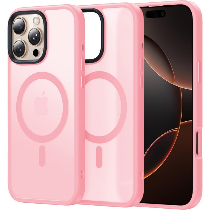 Husa compatibila cu Incarcare Magsafe compatibila cu iPhone 16 Pro, CASEY STUDIOS™, de Protectie, Slim, pentru Incarcare Wireless, Margini Ridicate de Protectia Ecranului si a Camerelor, Roz