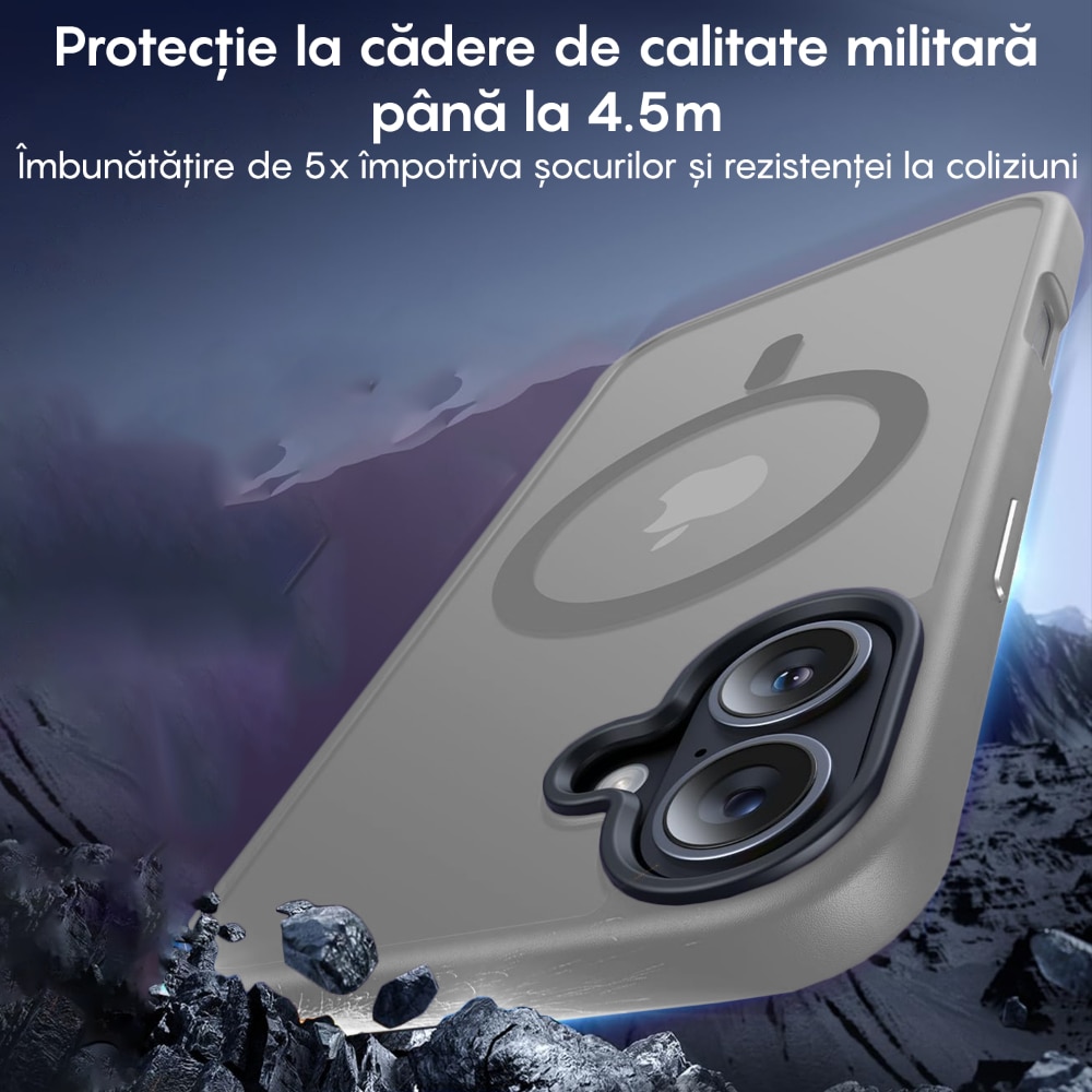 Husa compatibila cu Incarcare Magsafe pentru pentru Apple iPhone 16, CASEY STUDIOS™, de Protectie, Slim, pentru Incarcare Wireless, Margini Ridicate pentru Protectia Ecranului si a Camerelor, Gri