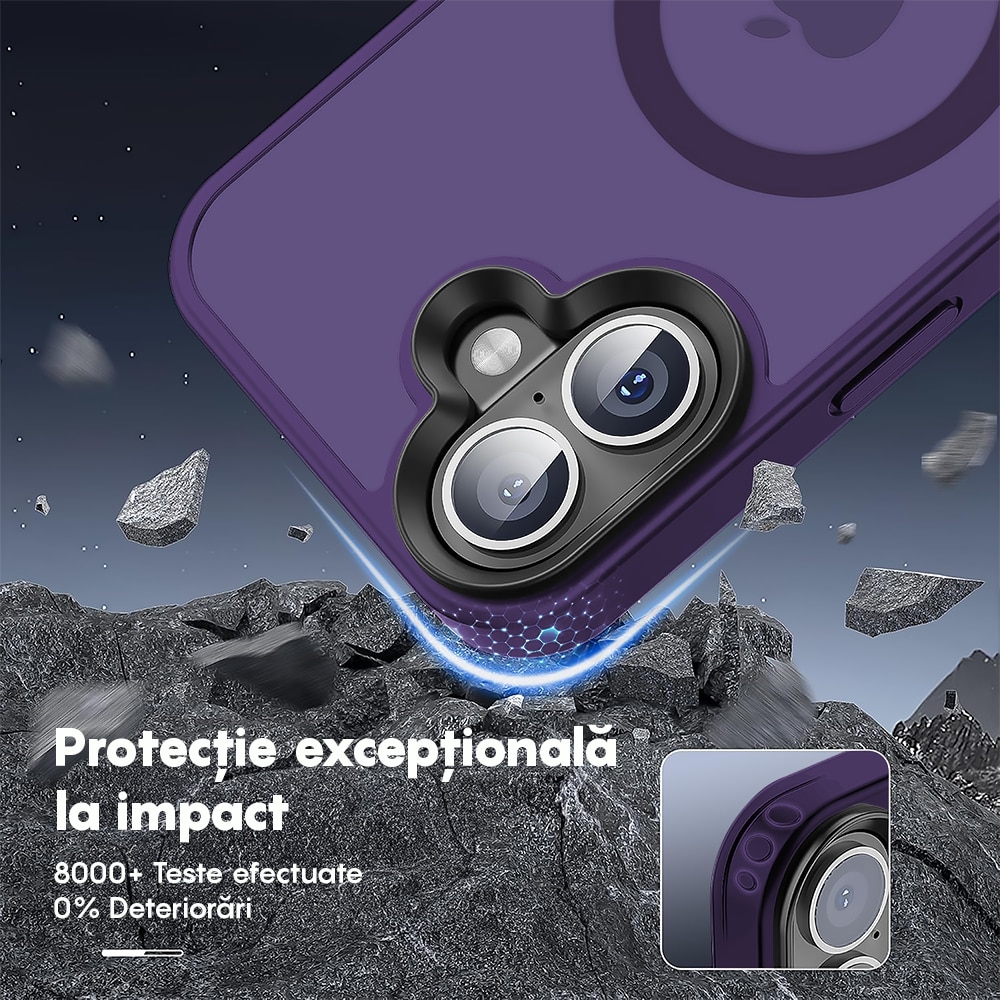 Husa compatibila cu Incarcare Magsafe compatibila cu iPhone 16, CASEY STUDIOS™, de Protectie, Slim, pentru Incarcare Wireless, Margini Ridicate de Protectia Ecranului si a Camerelor, Mov inchis