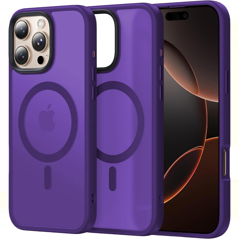 Husa compatibila cu Incarcare Magsafe pentru pentru Apple iPhone 16 Pro, CASEY STUDIOS™, de Protectie, Slim, pentru Incarcare Wireless, Margini Ridicate pentru Protectia Ecranului si a Camerelor, Mov inchis