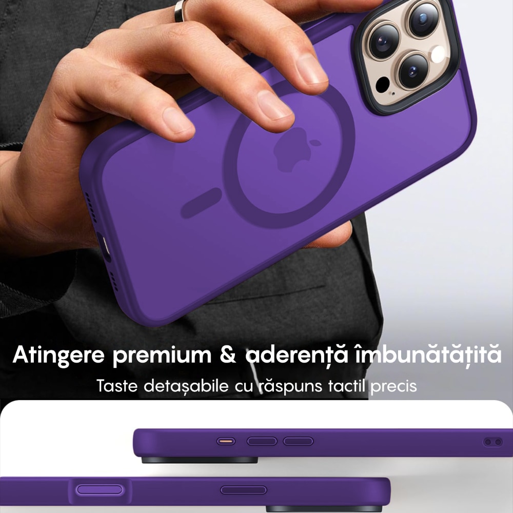 Husa compatibila cu Incarcare Magsafe pentru pentru Apple iPhone 16 Pro, CASEY STUDIOS™, de Protectie, Slim, pentru Incarcare Wireless, Margini Ridicate pentru Protectia Ecranului si a Camerelor, Mov inchis