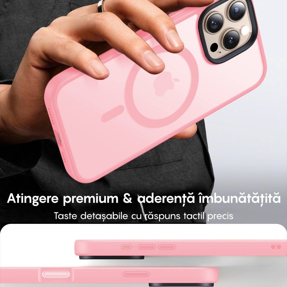 Husa compatibila cu Incarcare Magsafe pentru pentru Apple iPhone 16 Pro, CASEY STUDIOS™, de Protectie, Slim, pentru Incarcare Wireless, Margini Ridicate pentru Protectia Ecranului si a Camerelor, Roz