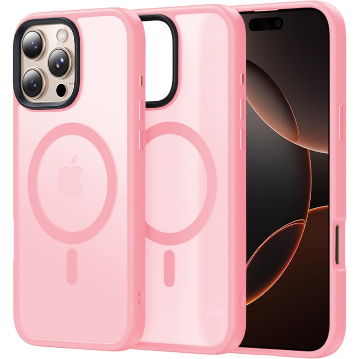 Husa compatibila cu Incarcare Magsafe pentru pentru Apple iPhone 16 Pro Max, CASEY STUDIOS™, de Protectie, Slim, pentru Incarcare Wireless, Margini Ridicate pentru Protectia Ecranului si a Camerelor, Roz