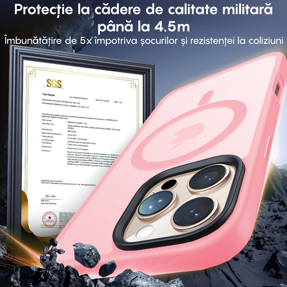 Husa compatibila cu Incarcare Magsafe pentru pentru Apple iPhone 16 Pro, CASEY STUDIOS™, de Protectie, Slim, pentru Incarcare Wireless, Margini Ridicate pentru Protectia Ecranului si a Camerelor, Roz