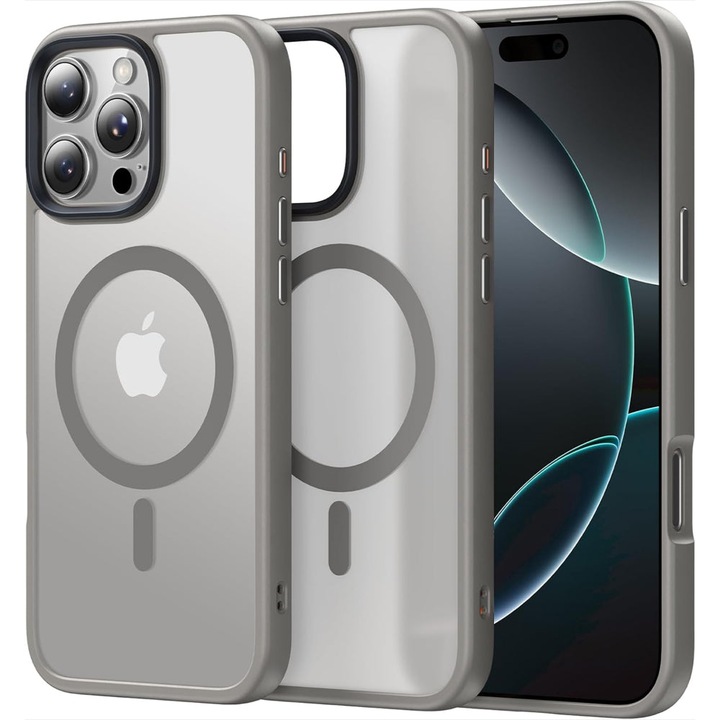 Husa compatibila cu Incarcare Magsafe compatibila cu iPhone 16 Pro Max, CASEY STUDIOS™, de Protectie, Slim, pentru Incarcare Wireless, Margini Ridicate de Protectia Ecranului si a Camerelor, Gri