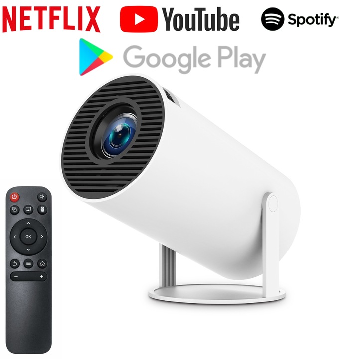 SMART hordozható videoprojektor Android 11, WI-FI 6 és BT 5.0, 1280x720 HD felbontás, beépített hangszóró, 160 ANS, 4k támogatás, HDMI csatlakozás, USB, Android/iOS tükrözés